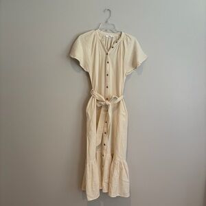 Talulah Cream Gauze Button Front Midi Dress w/ Tie Belt Sz S Boho
